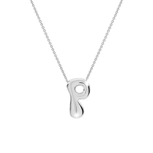 Sterling Silver Over Plated Brass Bubble Initial P Necklace Gray's Jewelers Bespoke Saint James, NY