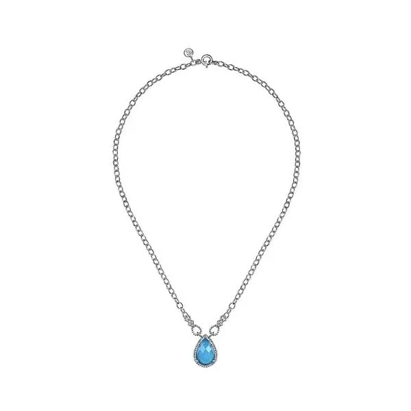 Sterling Silver Bujukan White Sapphire and Rock Crystal & Turquoise Doublet Teardrop Pendant Necklace Image 2 Gray's Jewelers Bespoke Saint James, NY