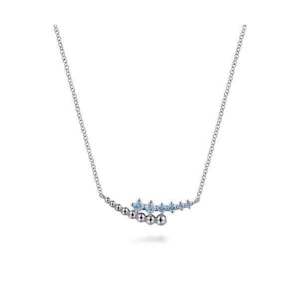 Sterling Silver Bujukan and Blue Topaz Bypass Bar Necklace Gray's Jewelers Bespoke Saint James, NY