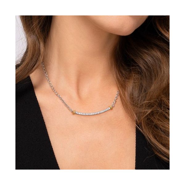 14K Yellow Gold and Sterling Silver Bujukan White Sapphire Bar Necklace Image 3 Gray's Jewelers Bespoke Saint James, NY
