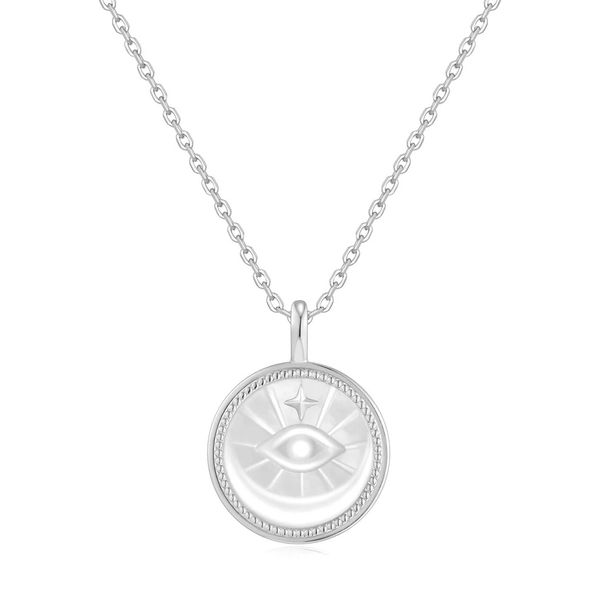 Silver Evil Eye Mother-of-Pearl Medallion Necklace Gray's Jewelers Bespoke Saint James, NY