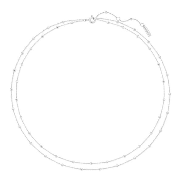Silver Double Chain Bead Station Necklace Gray's Jewelers Bespoke Saint James, NY