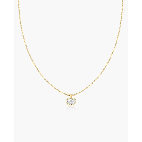 Gold Bezel Organic Cubic Zirconia Pebble Necklace Gray's Jewelers Bespoke Saint James, NY