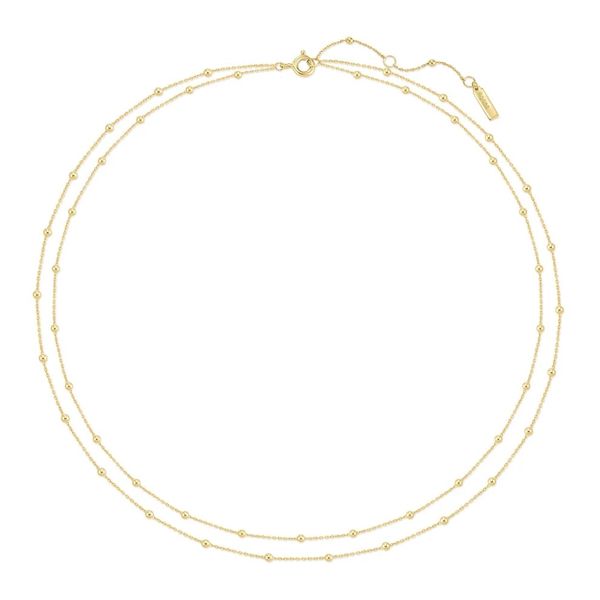 Gold Double Chain Bead Station Necklace Gray's Jewelers Bespoke Saint James, NY