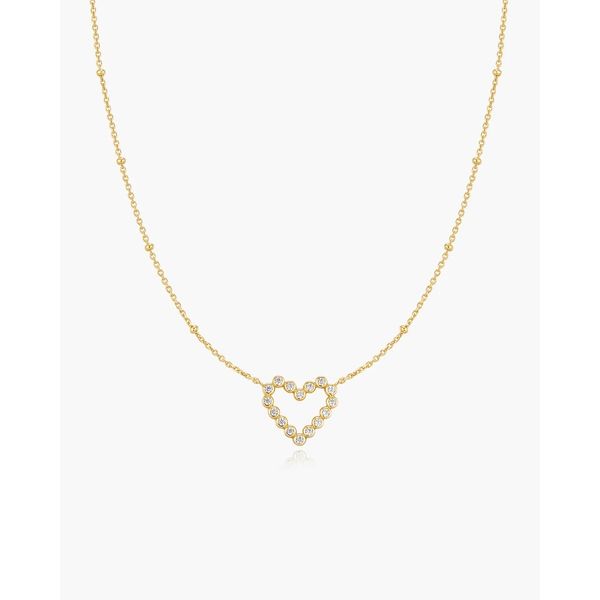 Gold Bezel-Set Round Open Heart Necklace Gray's Jewelers Bespoke Saint James, NY