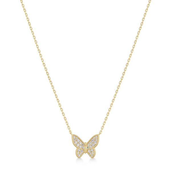 Gold Butterfly Pavé Necklace Gray's Jewelers Bespoke Saint James, NY