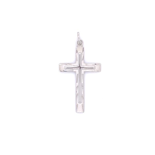 Sterling Silver Rhodium-plated Mens Diamond-Cut Cross Pendant Gray's Jewelers Bespoke Saint James, NY