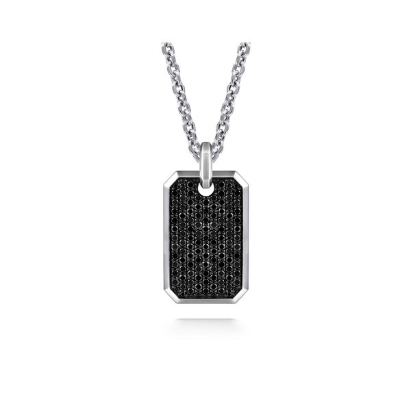 925 Sterling Silver Mens Black Spinel Dog Tag Pendant Image 2 Gray's Jewelers Bespoke Saint James, NY