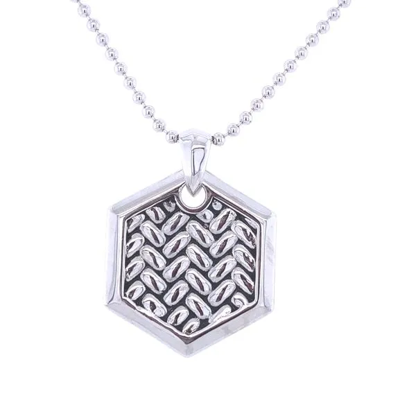 STERLING SILVER TEXTURED HEXAGON PENDANT ON 30