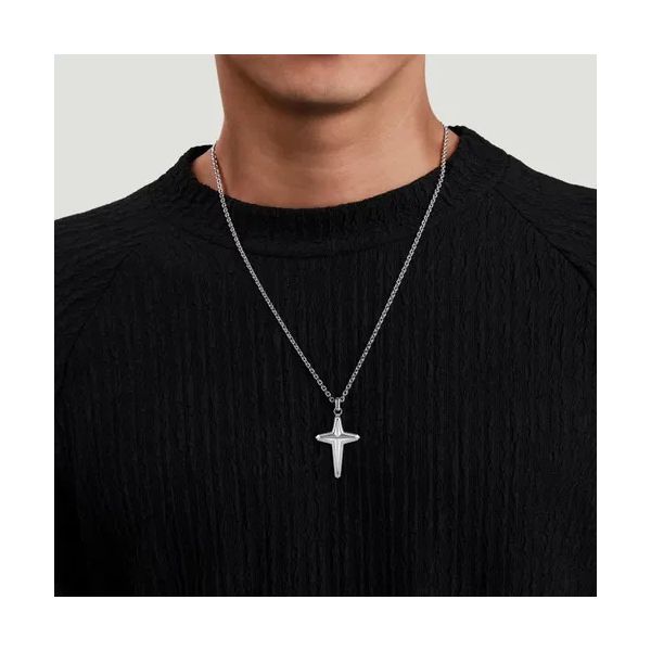 Sterling Silver Cross Pendant Necklace Image 3 Gray's Jewelers Bespoke Saint James, NY