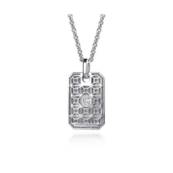 Sterling Silver and 14K Yellow Gold Dog Tag With Cross Pendant Necklace Image 2 Gray's Jewelers Bespoke Saint James, NY