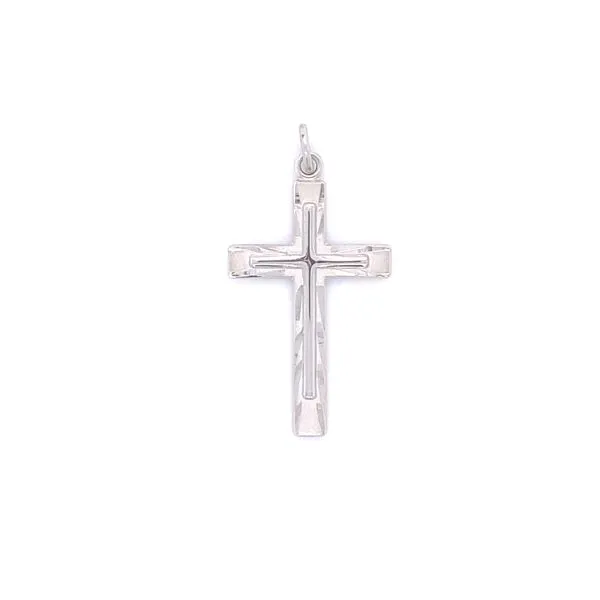 Sterling Silver Rhodium-plated Mens Diamond-Cut Cross Pendant Gray's Jewelers Bespoke Saint James, NY