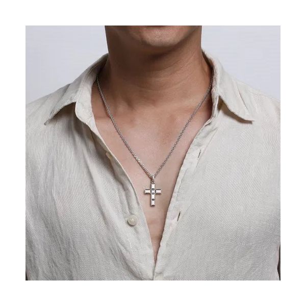Sterling Silver Geometric Cross Pendant Image 3 Gray's Jewelers Bespoke Saint James, NY