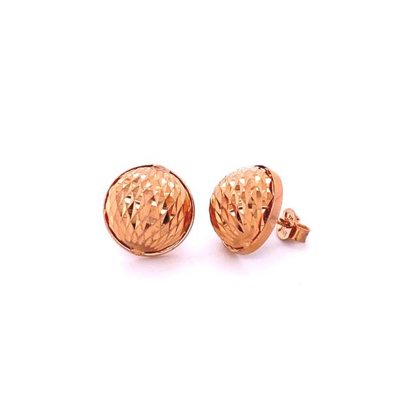 Sterling Silver Rose Gold Plated Faceted Ball Stud Earrings Gray's Jewelers Bespoke Saint James, NY