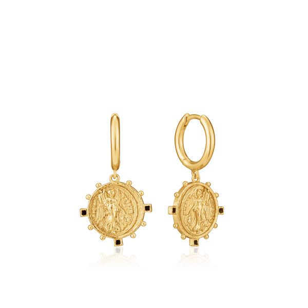 Gold Victory Goddess Mini Hoop Earrings Gray's Jewelers Bespoke Saint James, NY