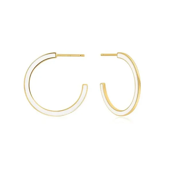 Optic White Enamel Gold Hoop Earrings Gray's Jewelers Bespoke Saint James, NY