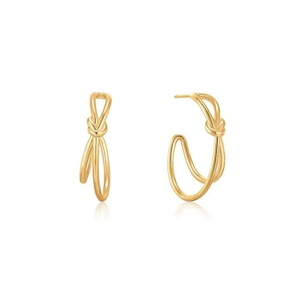 Gold Knot Stud Hoop Earrings Gray's Jewelers Bespoke Saint James, NY