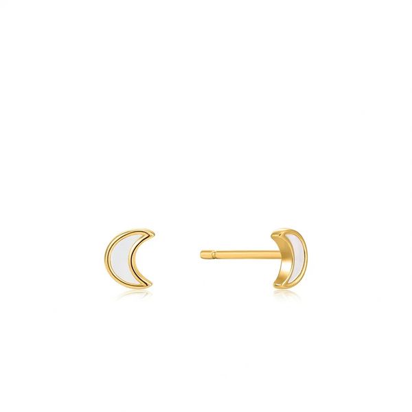 Moon Gold Stud Earrings Gray's Jewelers Bespoke Saint James, NY