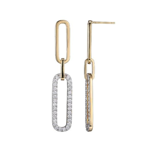 STERLING SILVER 2 TONE YELLOW GOLD CUBIC ZIRCONIA PAPERCLIP EARRINGS Gray's Jewelers Bespoke Saint James, NY