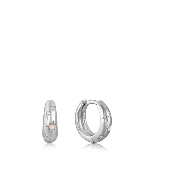 Silver Starry Kyoto Opal Huggie Hoop Earrings Gray's Jewelers Bespoke Saint James, NY