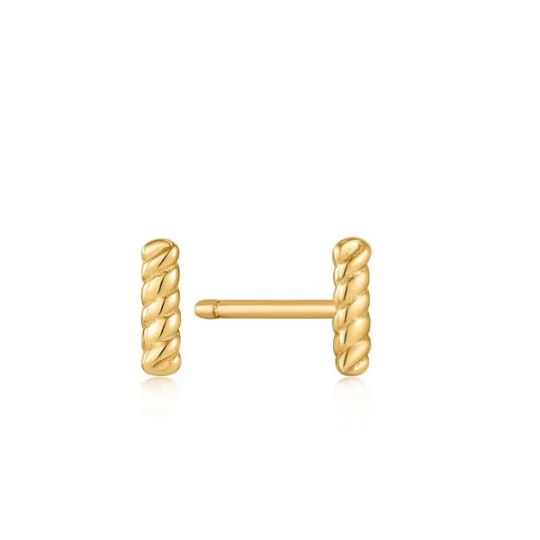 Gold Rope Bar Stud Earrings Gray's Jewelers Bespoke Saint James, NY