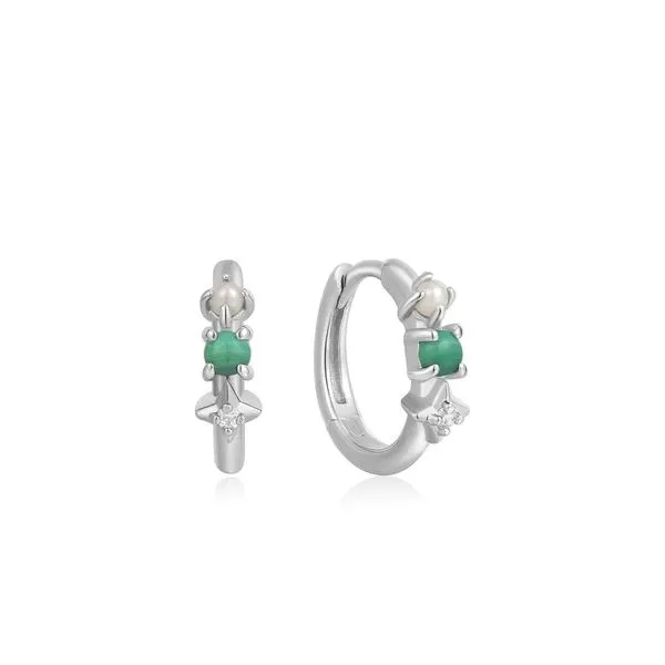 Silver Malachite Star Huggie Hoop Earrings Gray's Jewelers Bespoke Saint James, NY