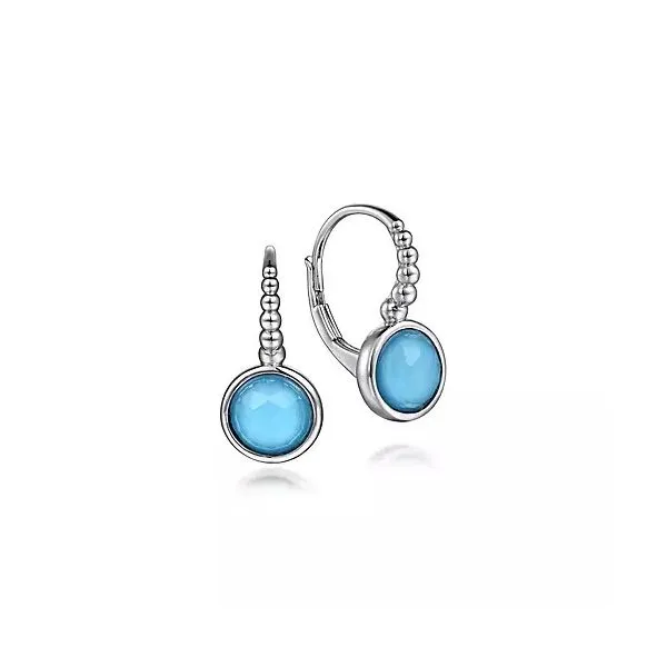 925 Sterling Silver Rock crystal and Turquoise Leverback Earrings Gray's Jewelers Bespoke Saint James, NY