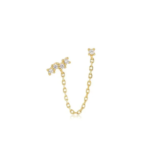 Gold Celestial Drop Chain Barbell Single Earring Gray's Jewelers Bespoke Saint James, NY