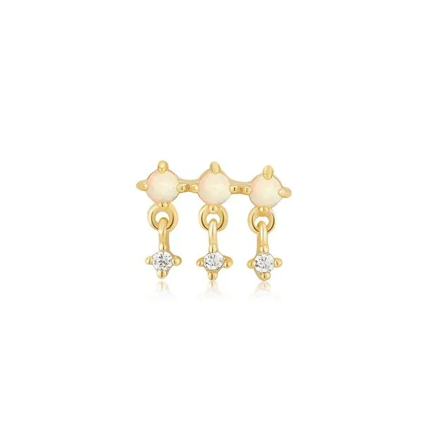 Gold Kyoto Opal Drop Sparkle Barbell Single Earring Gray's Jewelers Bespoke Saint James, NY