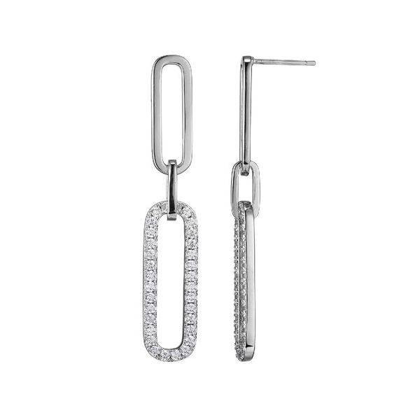Sterling Silver Paperclip Earrings with CZ, Post Back, Rhodium Finish Gray's Jewelers Bespoke Saint James, NY