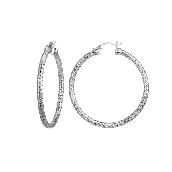 Sterling Silver Rhodium Plated Mesh Hoop Earrings Gray's Jewelers Bespoke Saint James, NY