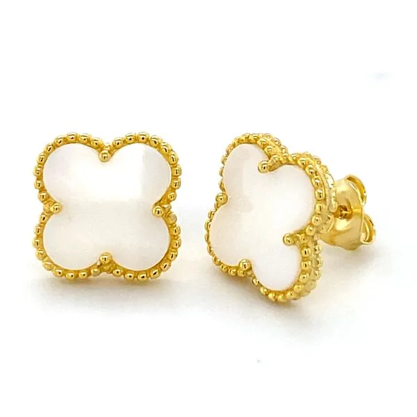 Sterling Silver Gold Plated Mother of Pearl Earrings Gray's Jewelers Bespoke Saint James, NY