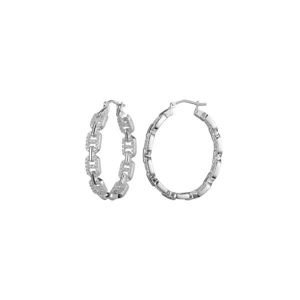Sterling Silver Classic Mesh With Marina Link Cubic Zirconia 35Mm Hoop Rhodium Finish Gray's Jewelers Bespoke Saint James, NY