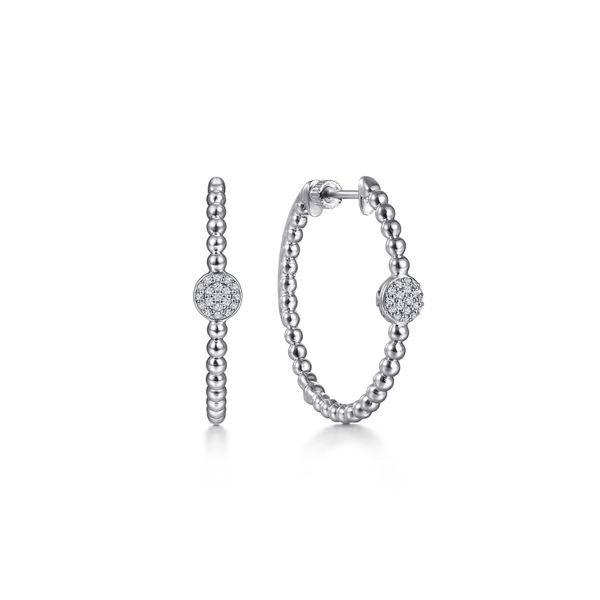 925 Sterling Silver 30MM White Sapphire Pavé Classic Hoop Earrings Gray's Jewelers Bespoke Saint James, NY