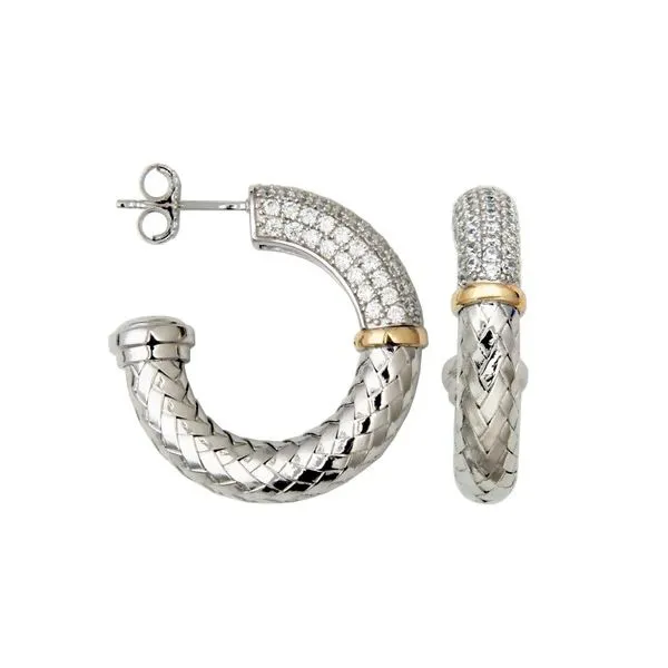 Sterling Silver Cubic Zirconia Mesh 28MM Hoop Rhodium Finish Gray's Jewelers Bespoke Saint James, NY