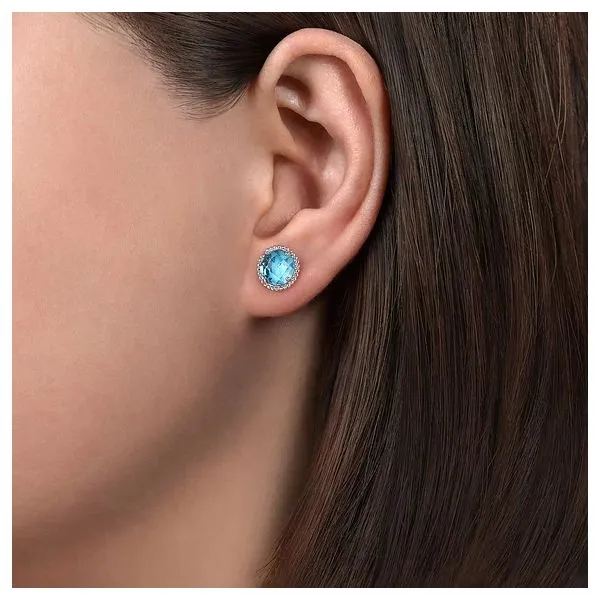 Sterling Silver Bujukan Swiss Blue Topaz Stud Earrings Image 2 Gray's Jewelers Bespoke Saint James, NY