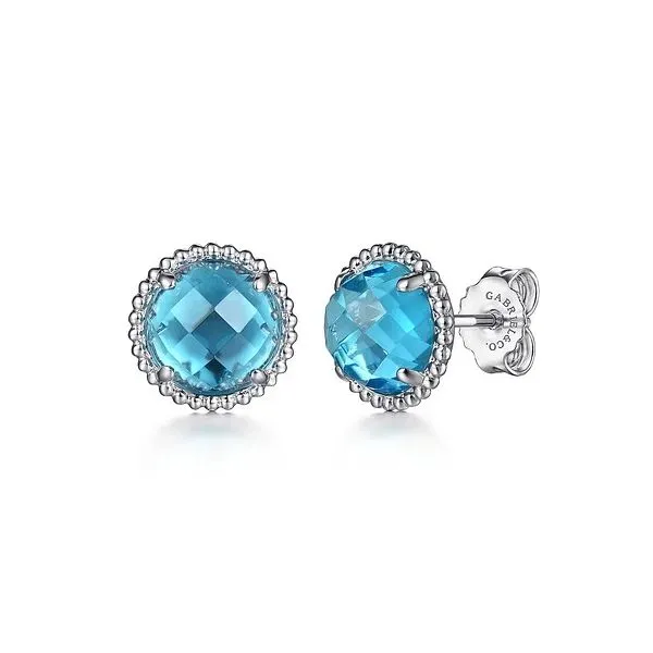 Sterling Silver Bujukan Swiss Blue Topaz Stud Earrings Gray's Jewelers Bespoke Saint James, NY