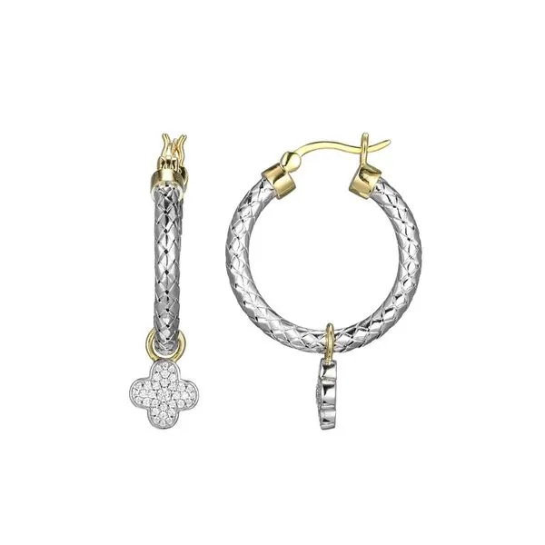 Sterling Silver Gold Plated Hoop Earring with Cubic Zirconia Hanging Clover Gray's Jewelers Bespoke Saint James, NY