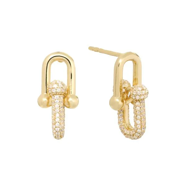 Sterling Silver Gold Plated Cubic Zirconia Link Drop Earrings Gray's Jewelers Bespoke Saint James, NY