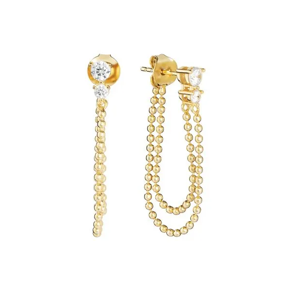 Sterling Silver Gold Plated Cubic Zirconia Double Bead Chain Earrings Gray's Jewelers Bespoke Saint James, NY