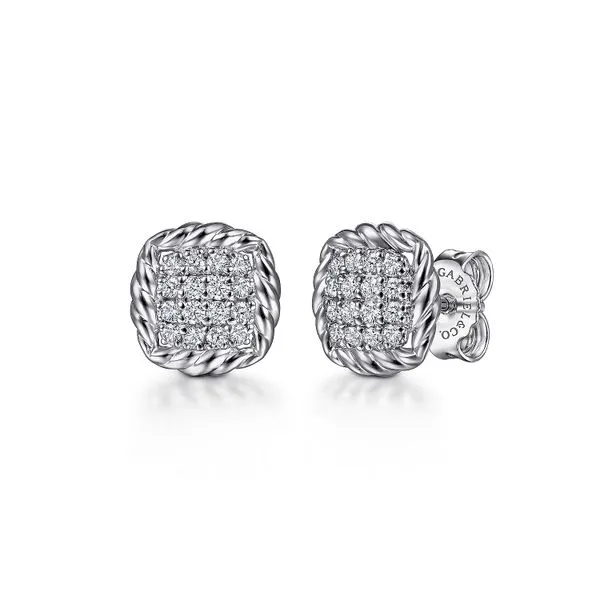 Sterling Silver White Sapphire and Rope Frame Stud Earrings Gray's Jewelers Bespoke Saint James, NY