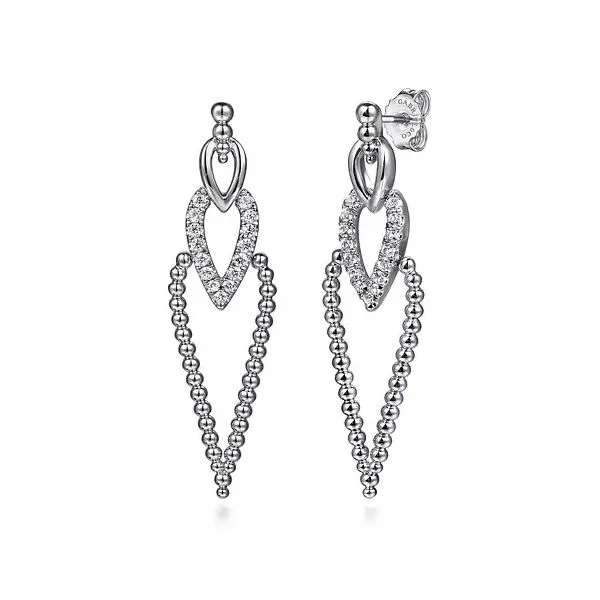 Sterling Silver Bujukan Beads and White Sapphire Stud Drop Earrings Gray's Jewelers Bespoke Saint James, NY