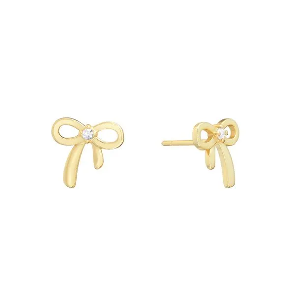 Sterling Silver Gold Plated Bow with Center Cubic Zirconia Earrings Gray's Jewelers Bespoke Saint James, NY