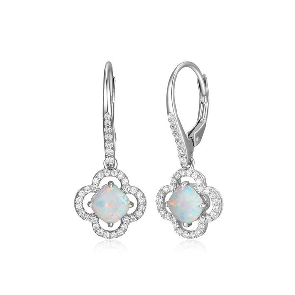 Sterling Silver L'opal Drop Created Cushion Opal And Cubic Zirconia Drop Earring Rhodium Finish Gray's Jewelers Bespoke Saint James, NY