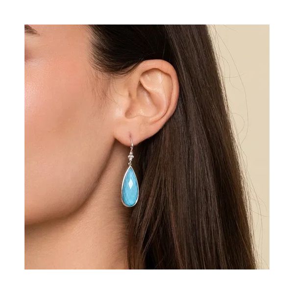 Sterling Silver Faceted Rock Crystal and Turquoise Fish Wire Teardrop Earrings Image 2 Gray's Jewelers Bespoke Saint James, NY