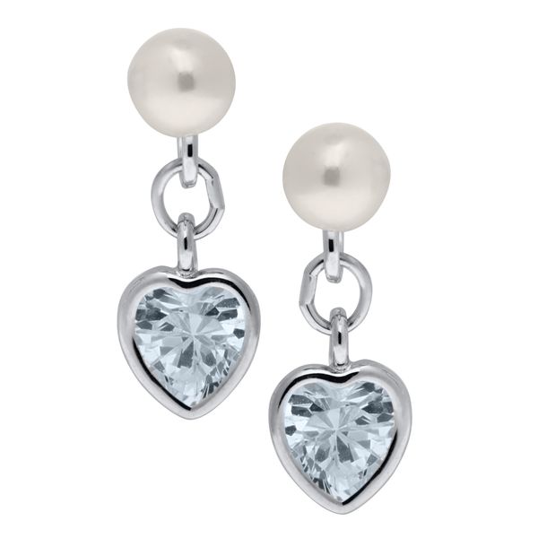 Sterling Silver Pearl with Cubic Zirconia Dangle Heart Earrings Gray's Jewelers Bespoke Saint James, NY