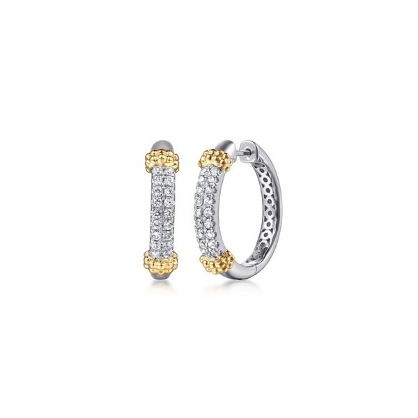 14K Yellow Gold and Sterling Silver Bujukan White Sapphire Hoops Gray's Jewelers Bespoke Saint James, NY