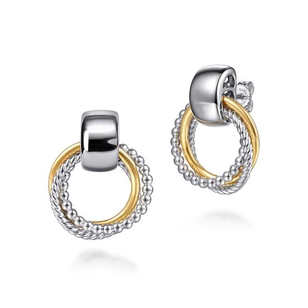 14K Yellow Gold and Sterling Silver Bujukan Interlocking Circle Door Knocker Stud Earrings Gray's Jewelers Bespoke Saint James, NY