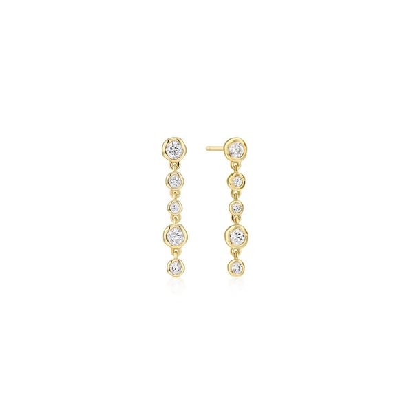 Gold Molten Cascade Bezel-Set Drop Stud Earrings Gray's Jewelers Bespoke Saint James, NY