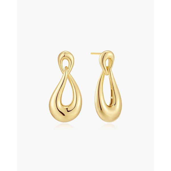 Gold Interlocked Wave Stud Hoop Earrings Gray's Jewelers Bespoke Saint James, NY